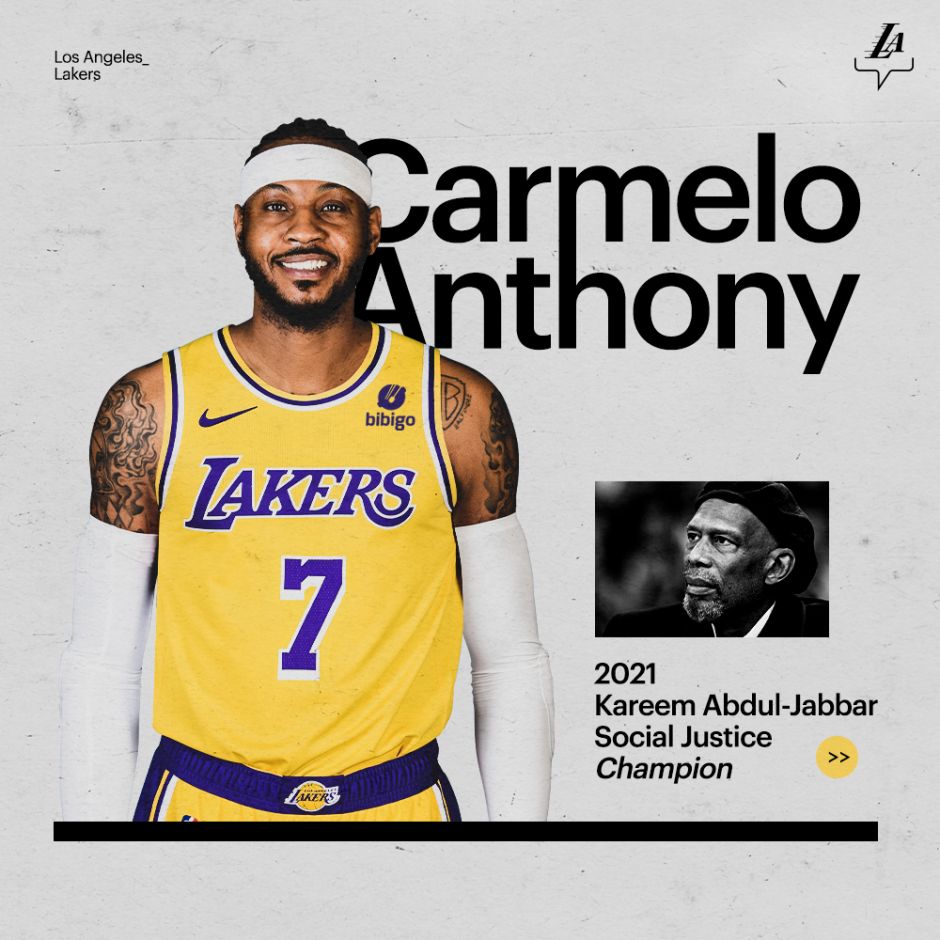 Proud to have the first ever Kareem Abdul-Jabbar Social Justice Champion on our team 👏carmeloanthony x kaj33