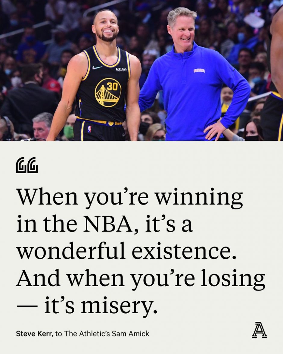 Steve Kerr can share his truth now. There were good moments these last couple of years, to be sure, but there's just nothing like being a contender. Reflecting on the Warriors' return to relevance, and analyzing their coach's legacy, at TheAthletic