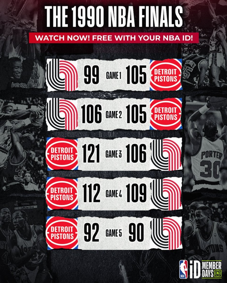 在NBA App上用你的NBA ID免费观看1990年NBAFinals的每场比赛。➡️：